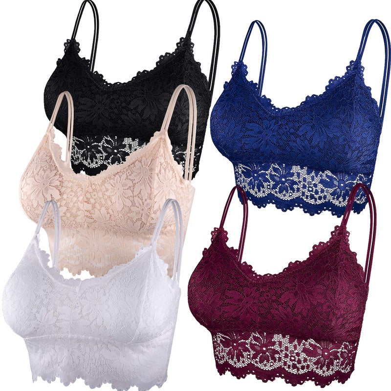 Duufin 5 Pcs Lace Bralette Padded Lace Bandeau Bra with Straps for Women Girls, L-XL - Image 1